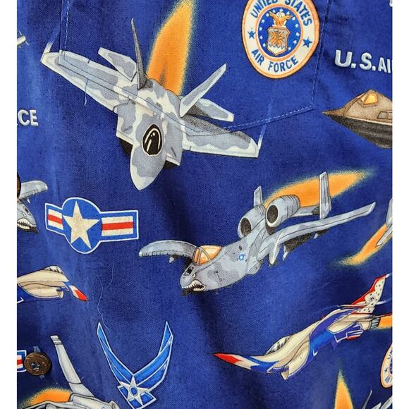 Max Boxxer USA Mens Med Short Sleeve Blue Camp Shirt Air Force Airplanes NWT - Picture 3 of 6